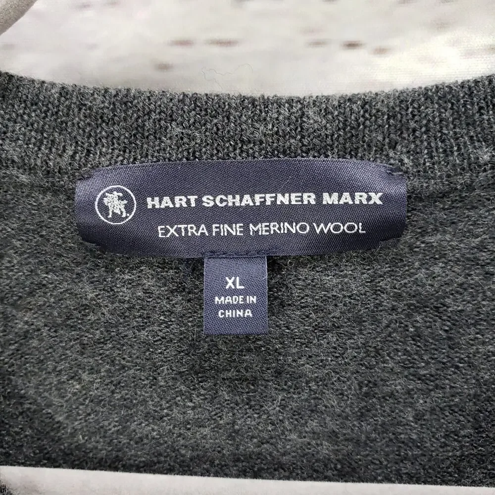 Hart Schaffner Marx Men's Gray Extra Fine Merino Wool Pullover Sweater XL